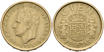 Испания 100 песет 1989 Хуан Карлос I (1975-2014) KM 826 алюминиевая бронза 4571-926