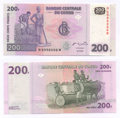 КОНГО 200 ФРАНКОВ 2007 СЕРИЯ N-W Pick 99 бумага UNC (ПРЕСС) 7222-59-1