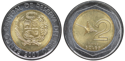 Перу 2 новых соля 2007 LIMA KM 313 биметалл UNC 4605-137