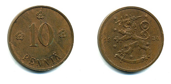 Финляндия 10 пенни 1924 республика (1918-1962) KM 24 медь 46-2627