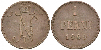 Россия для Финляндии 1 пенни 1909 Николай II (1894-1917) KM 13, Биткин 470 медь 4396-1315
