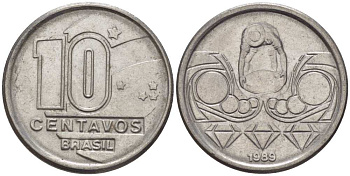 Бразилия 10 сентаво 1989 золотодобыча KM 613 нержавеющая сталь 116-1255