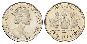 Гибралтар 10 пенсов 2004 300 лет захвату Гибралтара KM 1047 медно-никель UNC 4666-334