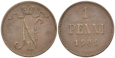 Россия для Финляндии 1 пенни 1909 Николай II (1894-1917) KM 13, Биткин 470 медь 4396-1315