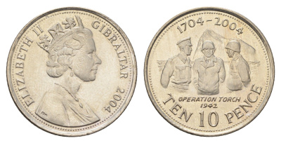 Гибралтар 10 пенсов 2004 300 лет захвату Гибралтара KM 1047 медно-никель UNC 4666-334