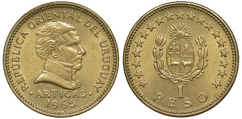 Уругвай 1 песо 1965 KM 46 алюминиевая бронза 33-941