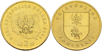 Польша 2 злотых 2004 MW, серия польские воеводства, Подляское воеводство KM 491 нордик 4589-511