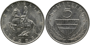 АВСТРИЯ 5 ШИЛЛИНГОВ 1991 KM 2889а медно-никель 33-622