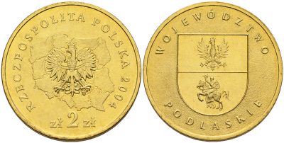 Польша 2 злотых 2004 MW, серия польские воеводства, Подляское воеводство KM 491 нордик 4589-511