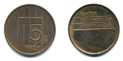 Нидерланды 5 центов 1982 Беатрикс (1980-2013) KM 202 бронза 76-455
