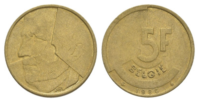 Бельгия 5 франков 1986 Belgie, Бодуэн I (1951-1993) KM 164 медь алюминий никель 4633-831