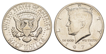 США 1/2 доллара (50 центов) 1971 D, Джон Кеннеди KM 202b медь плакированная медно-никелем aUNC 69-642