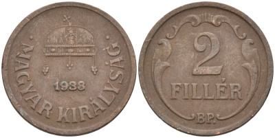 Венгрия 2 филлера 1938 BP KM 506 бронза 4115-1156