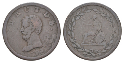 Великобритания 1/2 пенни ND (1809-1810) Георг III (1760-1820), Марк Юний Брут, гурт гладкий, Британская медная компания, токен Withers 621 медь 3711-242