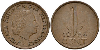 Нидерланды 1 цент 1964 Юлиана (1949-1980) KM 180 бронза    4598-236
