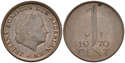 Нидерланды 1 цент 1970 Юлиана (1948-1980) КМ 180 бронза    4602-465