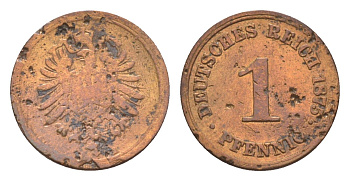 Германия 1 пфенниг 1875 A, Вильгельм I (1871-1888) KM 1, J. 1 медь 4639-1059