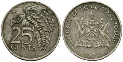 Тринидад и Тобаго 25 центов 1979 цветок дикая пуансеттия KM 32 медно-никель 4176-155