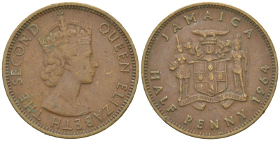 Ямайка 1/2 пенни 1964 KM 38 никель латунь 4580-1128