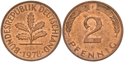 ФРГ 2 пфеннига 1978 F J.381a, KM 106a сталь плакированная медью    4598-838