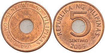 Филиппины 5 сентимо 2005  KM 268 сталь плакированная медью  UNC  4115-419