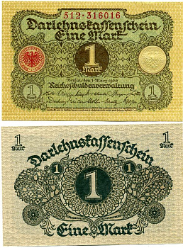 ГЕРМАНИЯ 1 МАРКА 1920 1 МАРТА 1920, ВЕЙМАРСКАЯ РЕСПУБЛИКА Pick 58 бумага аUNC 7548-51-2