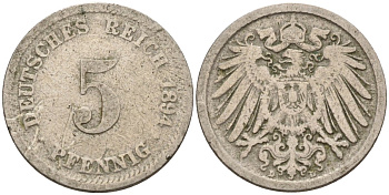 Германия 5 пфеннигов 1894 D KM 11, J. 12 медно-никель 4151-369