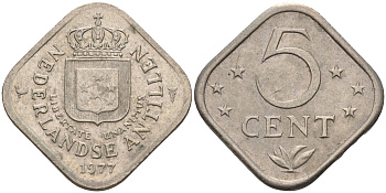Нидерландские Антилы 5 центов 1977 Юлиана (1948-1980) KM 13 медно-никель 4595-437