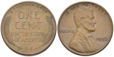 США 1 ЦЕНТ 1956 ЛИНКОЛЬН KM А132 медь цинк 3309-1151
