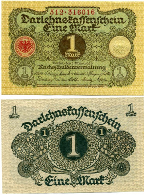 ГЕРМАНИЯ 1 МАРКА 1920 1 МАРТА 1920, ВЕЙМАРСКАЯ РЕСПУБЛИКА Pick 58 бумага аUNC 7548-51-2