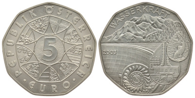 Австрия 5 евро 2003 плотина ГЭС KM 3105 серебро UNC 413-613