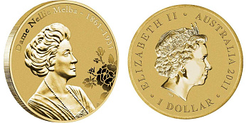 Австралия 1 доллар 2011 150 лет со дня рождения Нелли Мельба KM 1591 алюминиевая бронза UNC M40-05