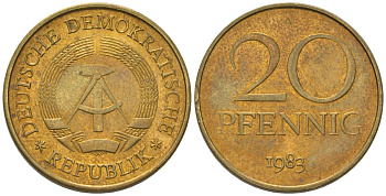 ГДР 20 пфеннигов 1983 A KM 11 латунь 4573-832