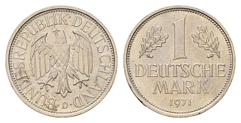 ФРГ 1 марка 1971 D KM 110, J. 385 медно-никель UNC 3459-947
