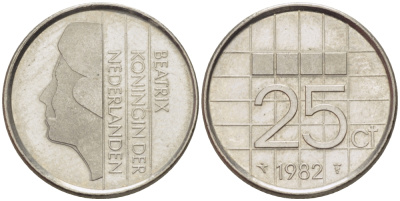 Нидерланды 25 центов 1982 Беатрикс (1980-2013) KM 204 никель 66-1168
