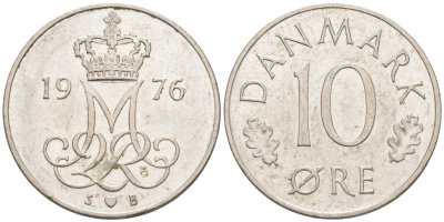 Дания 10 эре 1976 S; B, Маргрете II (1972- ) KM 860.1 медно-никель 105-927