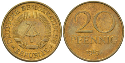 ГДР 20 пфеннигов 1983 A KM 11 латунь 4573-832