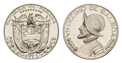 Панама 1/10 бальбоа (10 сентесимо) 1973 тираж 17.000 экземпляров KM 10 медь плакированная медно-никелем PROOF 1522-211