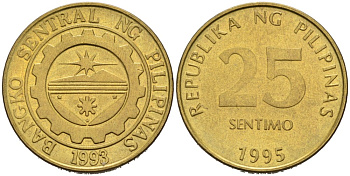 Филиппины 25 сентимо 1995 KM 271 латунь 4178-218