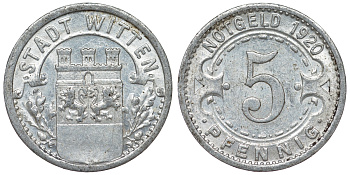 Германия, Виттен 5 пфеннигов 1920 Северный Рейн-Вестфалия, нотгельд Funck 604.7A алюминий 4119-814