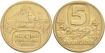 Финляндия 5 марок 1985 N, ледокол "URHO" KM 57 алюминиевая бронза 4556-941
