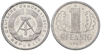 ГДР 1 пфенниг 1987 А KM 8.2 алюминий 4651-121