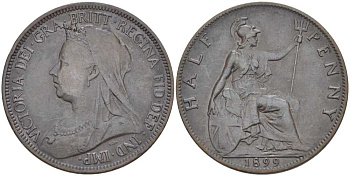 Великобритания 1/2 пенни 1899 Виктория (1837-1901) KM 789, Spink 3962 бронза 117-947