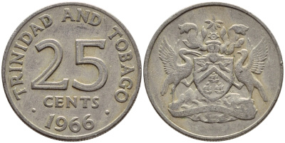Тринидад и Тобаго 25 центов 1966 герб KM 4 медно-никель 4396-652
