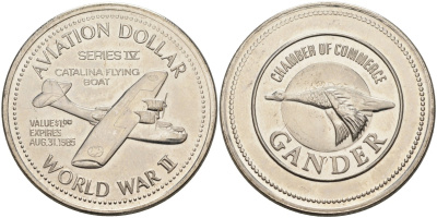 Канада, Гандер жетон 1985 1 авиационный доллар, Catalina flyng boat никель 4590-823
