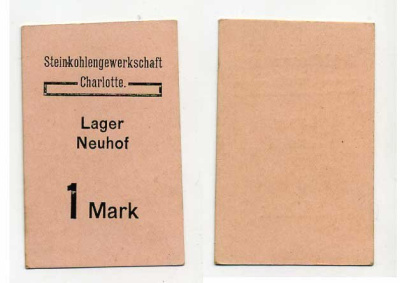 Германия 1 марка ND угольные шахты Шарлотта, лагерь военнопленных Tieste 135.41 бумага UNC (пресс) 000-00-00