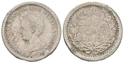 Нидерланды 10 центов 1915 Вильгельмина I (1890-1948) KM 145 серебро 4151-163