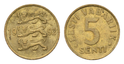 Эстония 5 сентов 1992 KM 21 латунь UNC 4694-1264