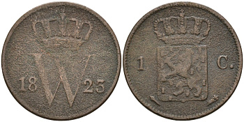 Нидерланды 1 цент 1823 Виллем I (1815-1840) KM 47 медь 4575-942