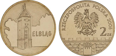 Польша 2 злотых 2006 MW, серия польские города, Эльблонг (ELBLAG) KM 546, Parchimowicz 989 латунь UNC 603-443